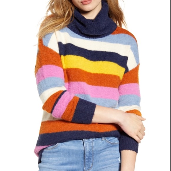 Caslon | Chunky Strip Turtleneck Sweater